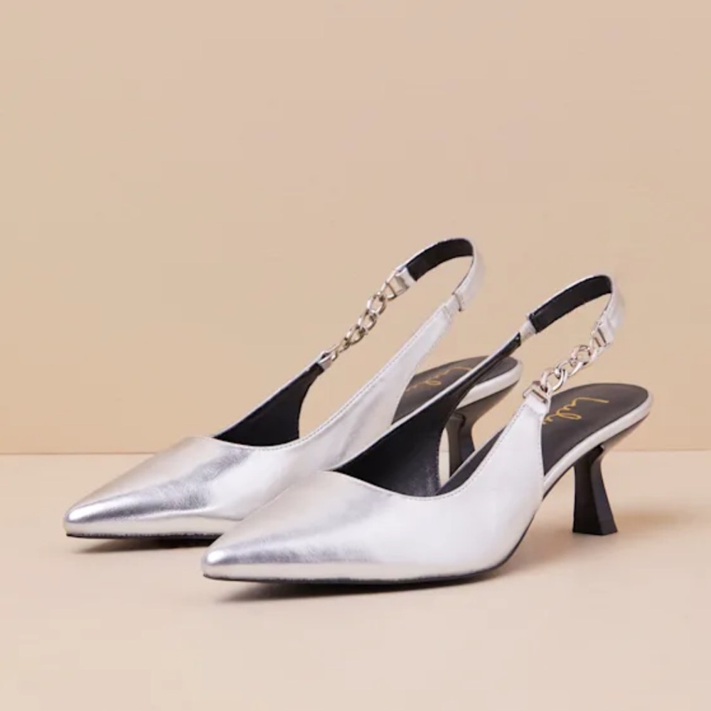Lulu’s Johnna silver slingback kitten heels